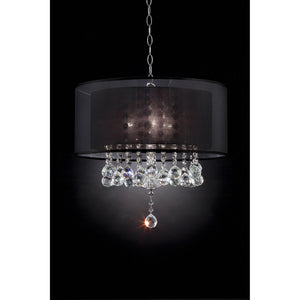 Benzara Ceiling Lamp with Hanging Crystal Droplets and Dark Drum Shade, Black BM208066 Black Metal and Crystals BM208066