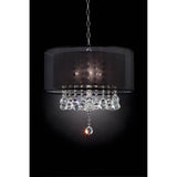 Benzara Ceiling Lamp with Hanging Crystal Droplets and Dark Drum Shade, Black BM208066 Black Metal and Crystals BM208066