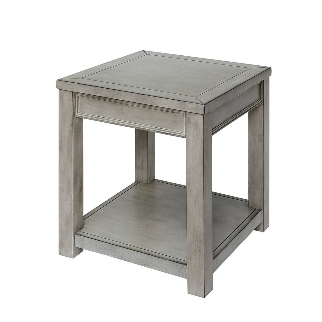 Benzara Transitional Style Square End Table with Open Shelf, Antique White BM208123 White Solid Wood and Veneer BM208123