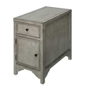 Benzara Transitional Side Table with 1 Drawer and 1 Door Cabinet, Antique White BM208124 White Solid Wood and Veneer BM208124