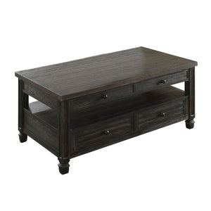 Benzara Plank Top Coffee Table with Louver Design Drawers, Antique Black BM208134 Black Solid Wood and Veneer BM208134