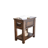 Benzara Transitional Side Table with Plank Top and 1 Drawer, Walnut Brown BM208139 Brown Solid Wood and Veneer BM208139