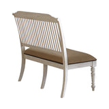 Benzara Farmhouse Style Wooden Bench with Slatted Back, White and Brown BM208154 White and Brown Wood BM208154