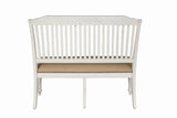 Benzara Farmhouse Style Wooden Bench with Slatted Back, White and Brown BM208154 White and Brown Wood BM208154