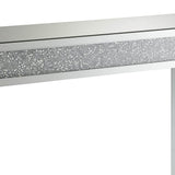 Benzara Rectangular Shape Wooden Sofa Table with Faux Crystal Accents, Silver BM208163 Silver Wood, Faux Crystal and Mirror BM208163