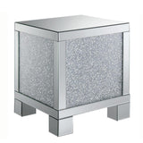 Benzara Wooden End Table with Infused Crystals on Mirrored Panel, Silver and Clear BM208170 Silver and Clear Wood, Faux Crystals and Mirror BM208170