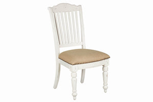 Benzara Farmhouse Style Wooden Side Chair with Slated Back, White and Brown BM208188 White and Brown Wood BM208188