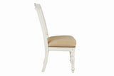 Benzara Farmhouse Style Wooden Side Chair with Slated Back, White and Brown BM208188 White and Brown Wood BM208188