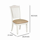 Benzara Farmhouse Style Wooden Side Chair with Slated Back, White and Brown BM208188 White and Brown Wood BM208188