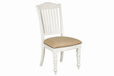 Farmhouse Style Wooden Side Chair with Slated Back, White and Brown