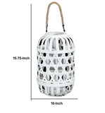 Benzara Wooden Lantern with Octagonal Cut Out and Rope Hanger, Medium, White BM208243 White Wood, Glass and Rope BM208243