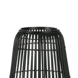 Benzara Metal Frame Bellied Lantern with Wooden Lattice Design, Large, Black BM208300 Black Wood and Metal BM208300