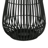 Benzara Metal Frame Bellied Lantern with Wooden Lattice Design, Large, Black BM208300 Black Wood and Metal BM208300