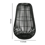 Benzara Metal Frame Bellied Lantern with Wooden Lattice Design, Large, Black BM208300 Black Wood and Metal BM208300