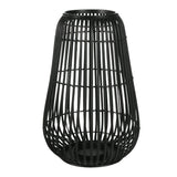 Benzara Metal Frame Bellied Lantern with Wooden Lattice Design, Large, Black BM208300 Black Wood and Metal BM208300