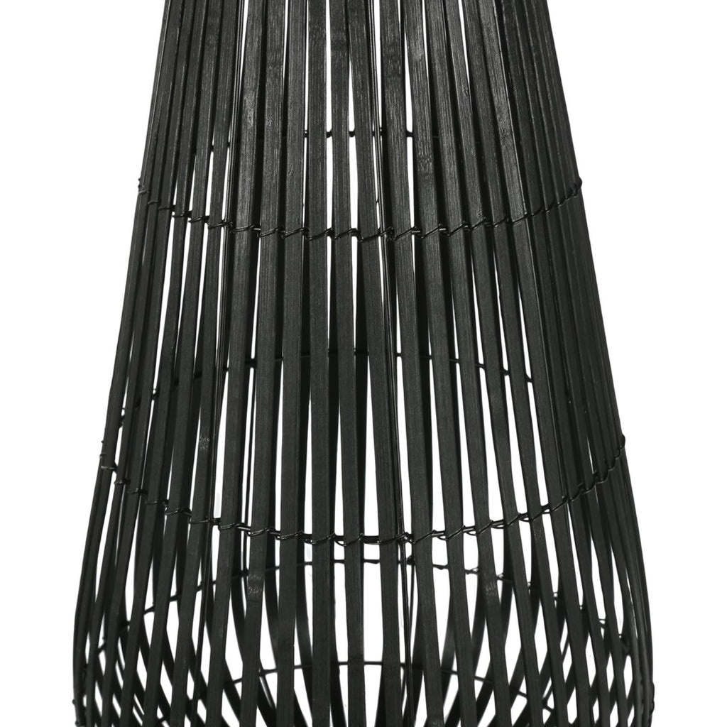 Benzara Tear Drop Shaped Open Caged Metal Frame Lantern with Weaving, Medium, Black BM208303 Black Wood and Metal BM208303