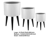 Benzara Round Fiberstone Planter with Tripod Tapered Legs, Set of 3, White and Black BM208313 White and Black Fiberstone BM208313