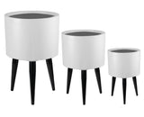 Benzara Round Fiberstone Planter with Tripod Tapered Legs, Set of 3, White and Black BM208313 White and Black Fiberstone BM208313