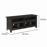 Benzara 60 Inch Television Console with Open Shelves and Door Cabinets, DarkGray BM208531 Gray Solid Wood, MDF and Veneer BM208531