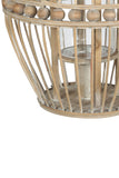 Benzara Wooden Round Lantern with Beads and Tapered Bottom, Brown BM208668 Brown Wood and Glass BM208668