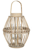 Benzara Wooden Round Lantern with Beads and Tapered Bottom, Brown BM208668 Brown Wood and Glass BM208668