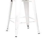 Benzara Bucket Back Metal Frame Counter Stool, Set of 2, Distressed White BM208789 White Solid Wood and Metal BM208789