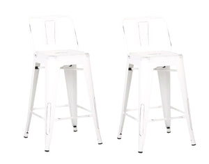 Benzara Bucket Back Metal Frame Counter Stool, Set of 2, Distressed White BM208789 White Solid Wood and Metal BM208789