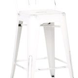 Benzara Bucket Back Metal Frame Counter Stool, Set of 2, Distressed White BM208789 White Solid Wood and Metal BM208789