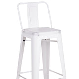 Benzara Bucket Back Metal Frame Barstool, Set of 2, Distressed White BM208795 White Solid Wood and Metal BM208795