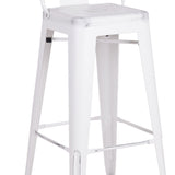 Benzara Bucket Back Metal Frame Barstool, Set of 2, Distressed White BM208795 White Solid Wood and Metal BM208795