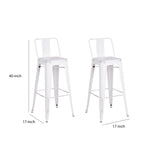 Benzara Bucket Back Metal Frame Barstool, Set of 2, Distressed White BM208795 White Solid Wood and Metal BM208795