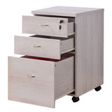 Benzara Wooden File Cabinet with Casters and 3 Drawers, White Oak BM208933 White MDF and Metal BM208933