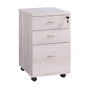 Benzara Wooden File Cabinet with Casters and 3 Drawers, White Oak BM208933 White MDF and Metal BM208933
