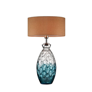 Benzara Table Lamp with Hand blown glass pattern and Bottle Base, Silver and Blue BM209020 Silver and Blue Glass, Metal BM209020