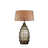 Benzara Bottle Like Base Table Lamp with Hand Blown Wavy Pattern, Brown and Silver BM209021 Brown Glass, Metal BM209021