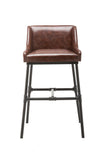 Benzara Leatherette Bar Stool with Riveted Metal Backing, Brown and Black BM209053 Brown and Black Metal and Faux Leather BM209053