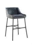 Benzara Leatherette Bar Stool with Riveted Metal Backing, Blue and Black BM209054 Brown and Black Metal and Faux Leather BM209054
