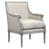 Hand Carved Wooden Armchair with Fabric Upholstered Seating, Gray