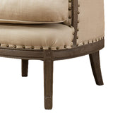 Benzara Demi Wing Back Fabric Upholstered Accent Chair, Cream and Oak Brown BM209056 Cream and Brown Solid Wood and Fabric BM209056