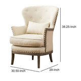 Benzara Demi Wing Back Fabric Upholstered Accent Chair, Cream and Oak Brown BM209056 Cream and Brown Solid Wood and Fabric BM209056