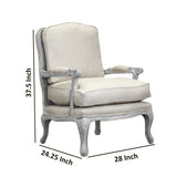 Benzara Fabric Upholstered Arm Chair with Cabriole Legs, Beige and Gray BM209058 Beige and Gray Wood and Fabric BM209058