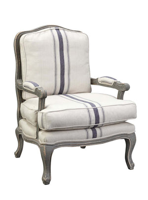 Benzara Fabric Upholstered Striped Accent Chair with Cabriole Legs, White and Blue BM209059 White and Blue Wood and Fabric BM209059