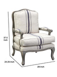 Benzara Fabric Upholstered Striped Accent Chair with Cabriole Legs, White and Blue BM209059 White and Blue Wood and Fabric BM209059