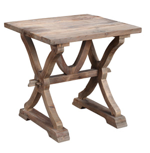 Benzara Wooden Side Table with Braces and Trestle Base, Brown BM209062 Brown Solid Wood BM209062