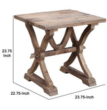 Benzara Wooden Side Table with Braces and Trestle Base, Brown BM209062 Brown Solid Wood BM209062