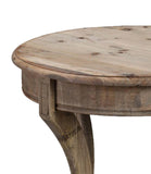 Benzara Round Grained Wooden Frame Side Table with Bow Tapered Legs, Brown BM209063 Brown Solid Wood BM209063