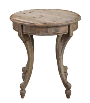 Benzara Round Grained Wooden Frame Side Table with Bow Tapered Legs, Brown BM209063 Brown Solid Wood BM209063