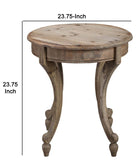 Benzara Round Grained Wooden Frame Side Table with Bow Tapered Legs, Brown BM209063 Brown Solid Wood BM209063