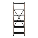 Benzara Ladder Style Wooden Bookcase with 6 Shelves, Brown and Black BM209071 Brown and Black Solid Wood and Metal BM209071