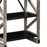 Benzara Ladder Style Wooden Bookcase with 6 Shelves, Brown and Black BM209071 Brown and Black Solid Wood and Metal BM209071